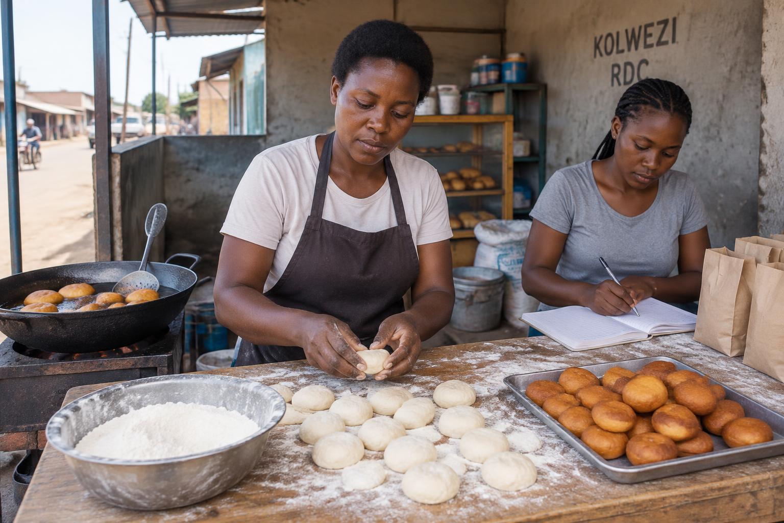 Préparation et suivi des ventes de mikate, scène illustrative de Kolwezi